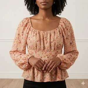 Planet Heart Tan/Pink Floral Blouse